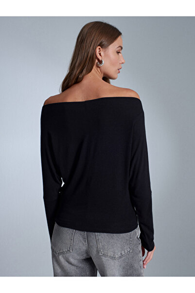 Dilvin 32312 Wool Blend One Shoulder Top-Black
