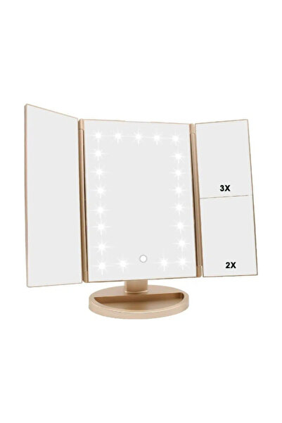 ENAR مرآة مكياج قابلة للطي، مرآة مكياج مضيئة، تعديل سطوع قابل للدوران، لون ذهبي