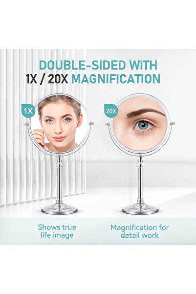 MIYADIVA 20x Magnifying Double-Sided Mirror 1X/20X on Stand, 8.6-inch Tabletop, 360° Rotation