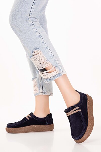 Gondol Genuine Leather Daily Comfortable Rubber Laced Casual Shoes In.610 Navy Blue Suede