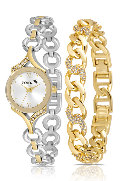 Polo Air Zincir Halka Kordon Kadın Kol Saati Halka Bileklik Gold Gümüş Renk P...