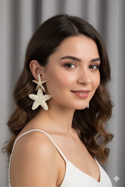 Dorvina Brass Dangle Cream Starfish Model Gold Color Wicker Earrings |   Stylish and Durable Jewelry, Accessory