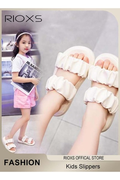 RIOXS نعال أطفال بناتي، نعال شاطئ مريحة للأميرة، صندل مبطن سحابي بأشرطة سميكة...