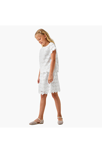 Juniors Floral Sequinned Crochet Skirt with Elasticated Waistband