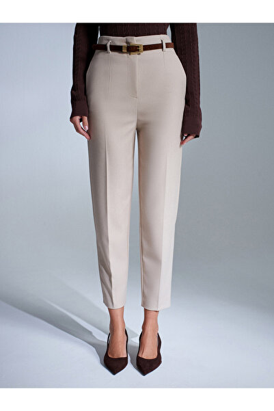 Dilvin 72198 Belted High Waist Trousers-Stone