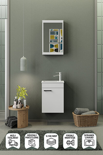 BİANİ FİX Loft Mini 42 Cm Banyo Dolabı Mat Beyaz