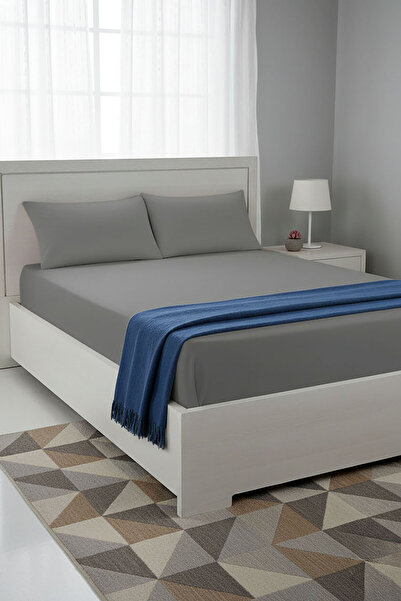 FAVORA 100% Cotton Ranforce Premium King Size Fitted Sheet Set - Dark Gray