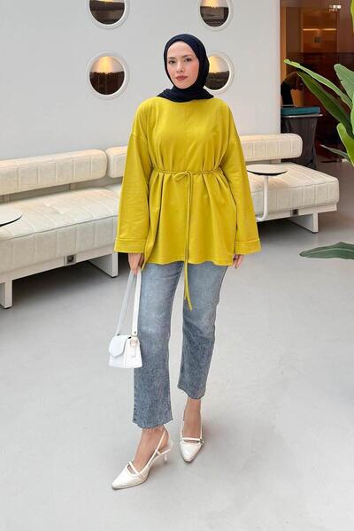 lamelif Slit Detailed Sweatshirt Oil Green