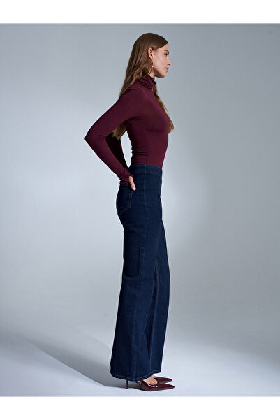 Dilvin 72080 Jeans cu fermoar lateral și cusături detaliate - bleumarin