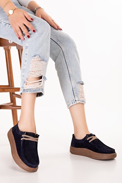 Gondol Genuine Leather Daily Comfortable Rubber Laced Casual Shoes In.610 Navy Blue Suede