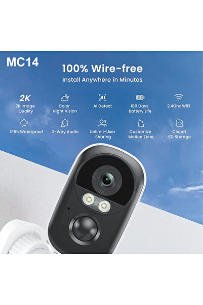 Generic 2K Security Camera with Color Night Vision, AI Motion Detection, 180-Day Battery, IP65 Water