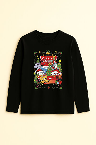 fasardi Lightning Mcqueen Cars Christmas Themed Printed Long Sleeve Unisex Kids T-Shirt