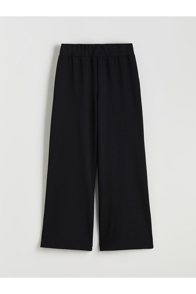 LC Waikiki Modest Black Plus Size Elastic Waist Wide Leg Women's Trousers
