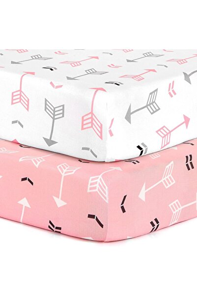 genernic BROLEX Stretchable Pack 'n Play Crib Sheets, 2-Pack, Jersey Fabric, White/Pink Arrows