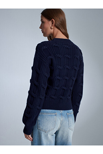 Dilvin 10825 Wool Blend Embossed Detailed Knitwear Sweater-Laci Mel.
