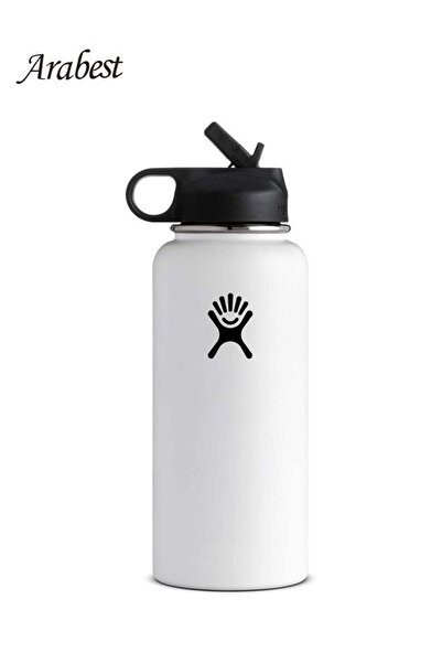 Arabest Water Bottle - Stainless Steel & Vacuum Insulated - Straw Lid - 32 oz, White