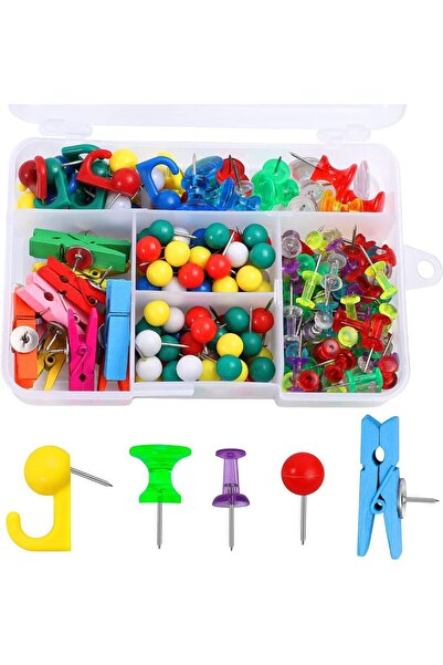 Arabest 200 Pieces Push Pins Set, Thumb Tacks Multicolor Pushpin Clips Decorative Push Pins