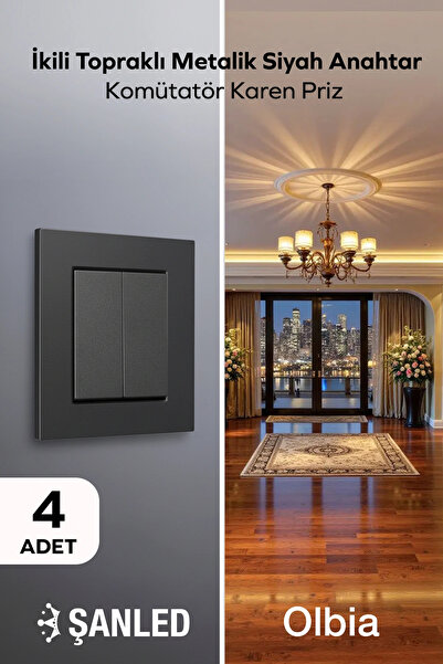 Olbia مفتاح كهربائي معدني أسود مزدوج التأريض من نوع كارين، 4 قطع