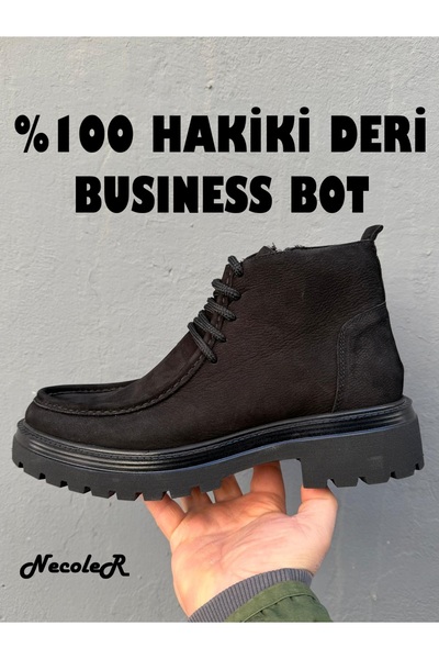 Neco Genuine Leather Men's Business Suede Short Boots, Light Sole, Fur Inside Warm Lining