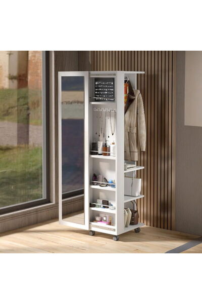 Eco Room Sıla Aynalı Çok Amaçlı Takı Dolabı - Beyaz - 40x40x168 cm