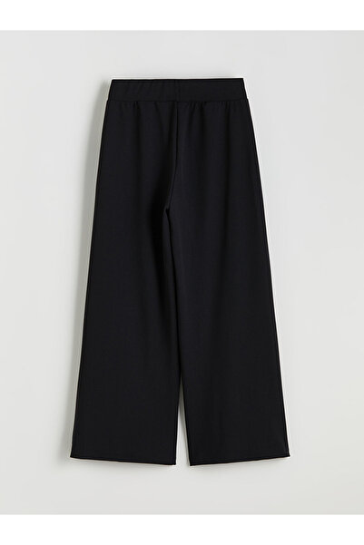 LC Waikiki Modest Black Plus Size Elastic Waist Wide Leg Women's Trousers