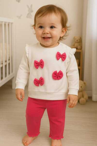 kidsense Baby Girl Set with Bow Detail and Shoulder Pads