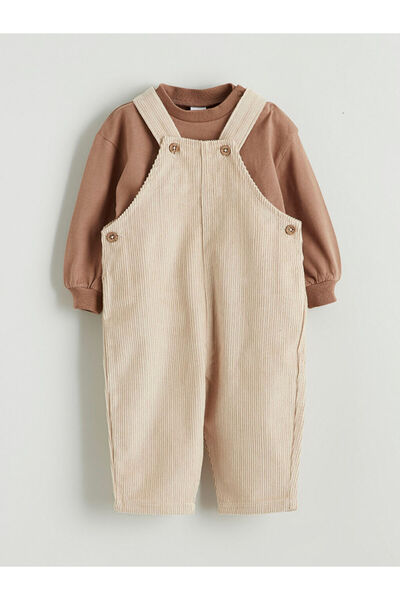 LC Waikiki Lcw Baby Beige Crew Neck Baby Boy T-Shirt and Salopet 2-Pack