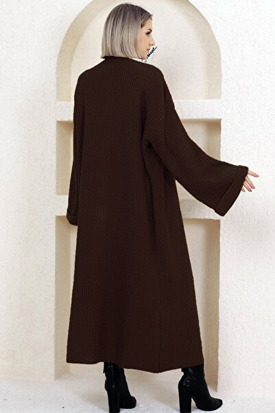 ALCHON V-Neck Folded Wide Long Sleeve Self-Textured Thick Full Ankle Length Knitwear Cardigan Winter Comfortable