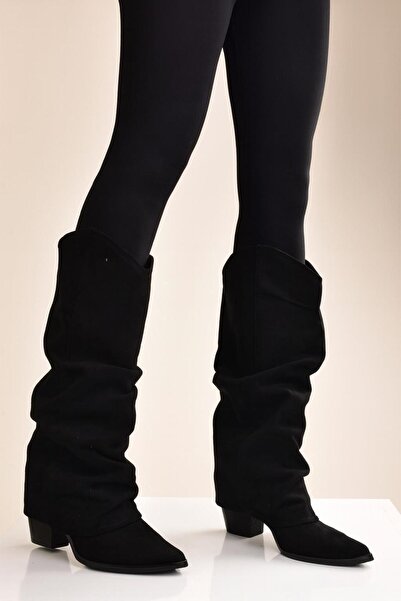 MODAONN Kadın Körüklü Kalın Topuklu Kovboy Çizme