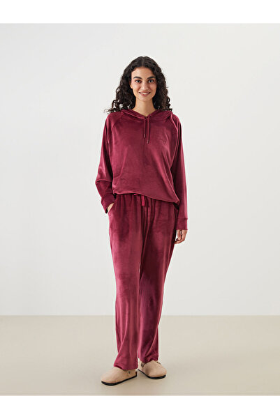 LC Waikiki Dream Burgundy Elastic Waist Velvet Women's Pajama Pants