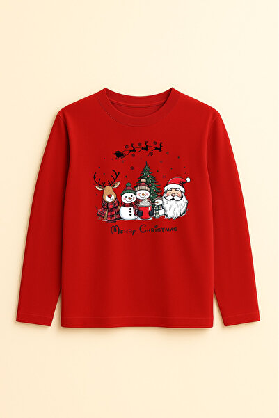 fasardi Christmas Themed Santa Claus, Snowman, Deer Printed Long Sleeve Unisex Kids T-Shirt
