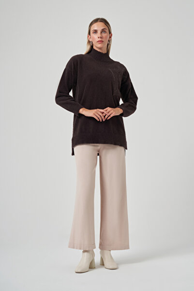 Nuss Embroidery Detail Angora Sweater 7004 Brown