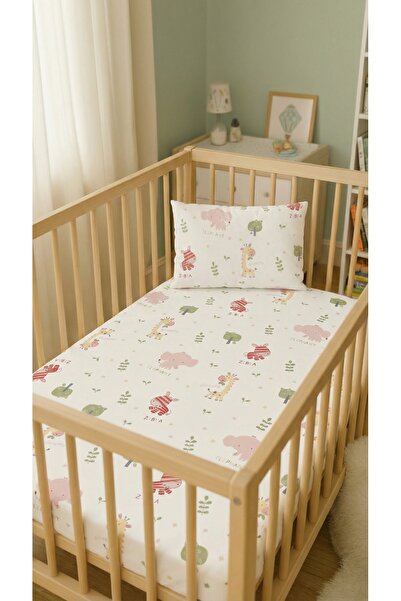 ngn collection طقم من قطعتين من ملاءات السرير المرنة وأغطية الوسائد المصنوعة من قماش البوبلين القطني 100% لسرير بارك |   60×120 سم 35×45 سم