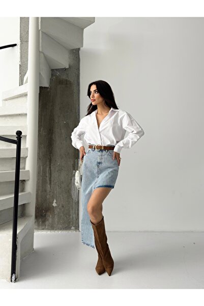 KENE JEANS Women's Side Asymmetric Cut Denim Skirt