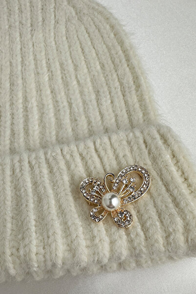 Modex Brooch Detail Line Pattern Folded Hat Beret