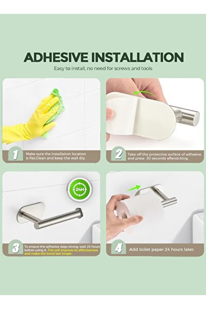 Generic 2Pcs Stainless Steel Toilet Paper Holder Self Adhesive Tissue Holder Wall Mounted No Punching