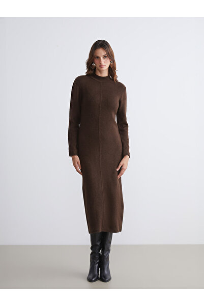 LC Waikiki Vision Brown Crew Neck Knit Dress