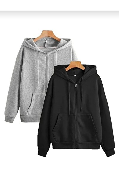 CEYKA TEKSTİL Black Hooded Cardigan