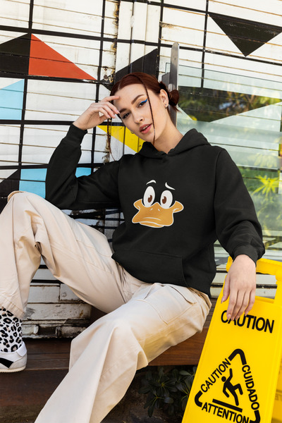 Eritqaa Unisex Confused Duck Surat Printed Hooded Sweatshirt |   Cartoon Char...