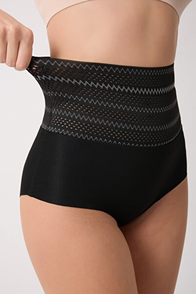 MİSTİRİK Lippo Model Beli Patterned Abdomen and Belly Shaping / Sculpting Panty Corset Black Color