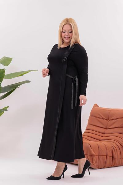 Siyezen Plus Size Tie Detail Stone Printed Dress