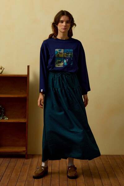 Ceylan Otantik Emerald Polka Dot Ruffle Detail Polyviscose Skirt