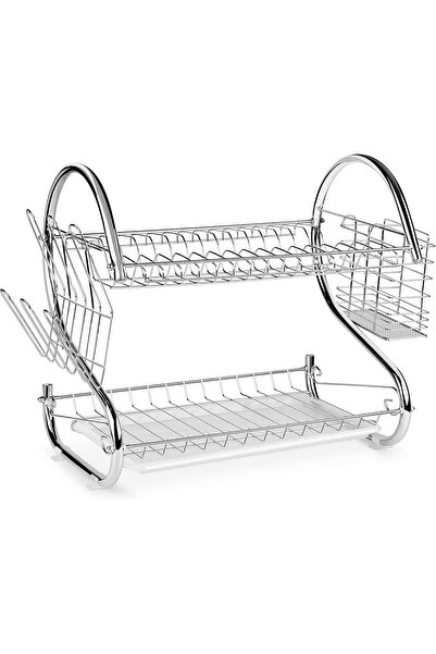 Miskat Trading رف تجفيف أطباق مزدوج الطبقات مع حامل أدوات وأكواب، ولوح تصريف،...