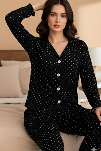 ELİTOL Women's Pajama Set with Wrinkled Texture and Ruffle Detail