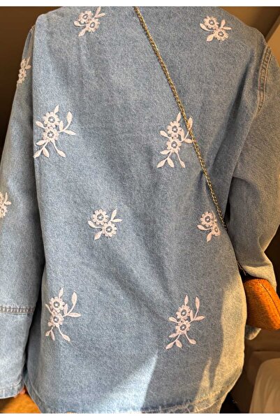 Lavanta Tekstil Floral Embroidered Tie-Up Denim Jeans Jacket