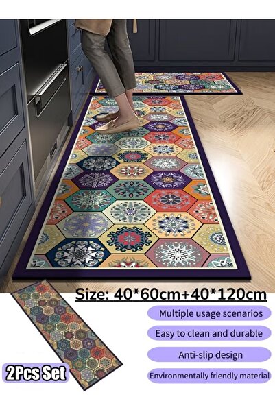 Generic 2PCS Diatom Mud Kitchen Rug Mat 40*60cm+40*120cm Floor Mat Carpet Anti-Slip Super Absorbent