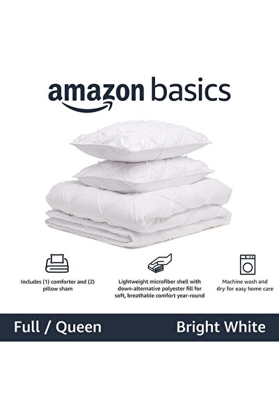 Amazon basics 3-Piece Comforter Set, Full/Queen, Bright White, Microfiber