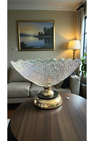 lya luxury Kristal Desenli Dekoratif Cam Şekerlik - Meyvelik(30x20cm)- Lüks M...