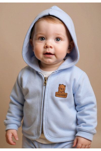 Tuabella Hooded Baby Fleece Cardigan with Zipper