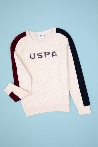 U.S. Polo Assn. Boy's Cream Melange Sweater 50311133-Vr159